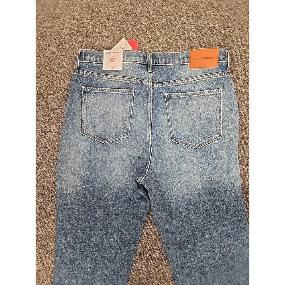 Lucky Brand Zoe High Rise Straight Jeans Womens 14/32L Blue Studded NWT - Picture 7 of 11